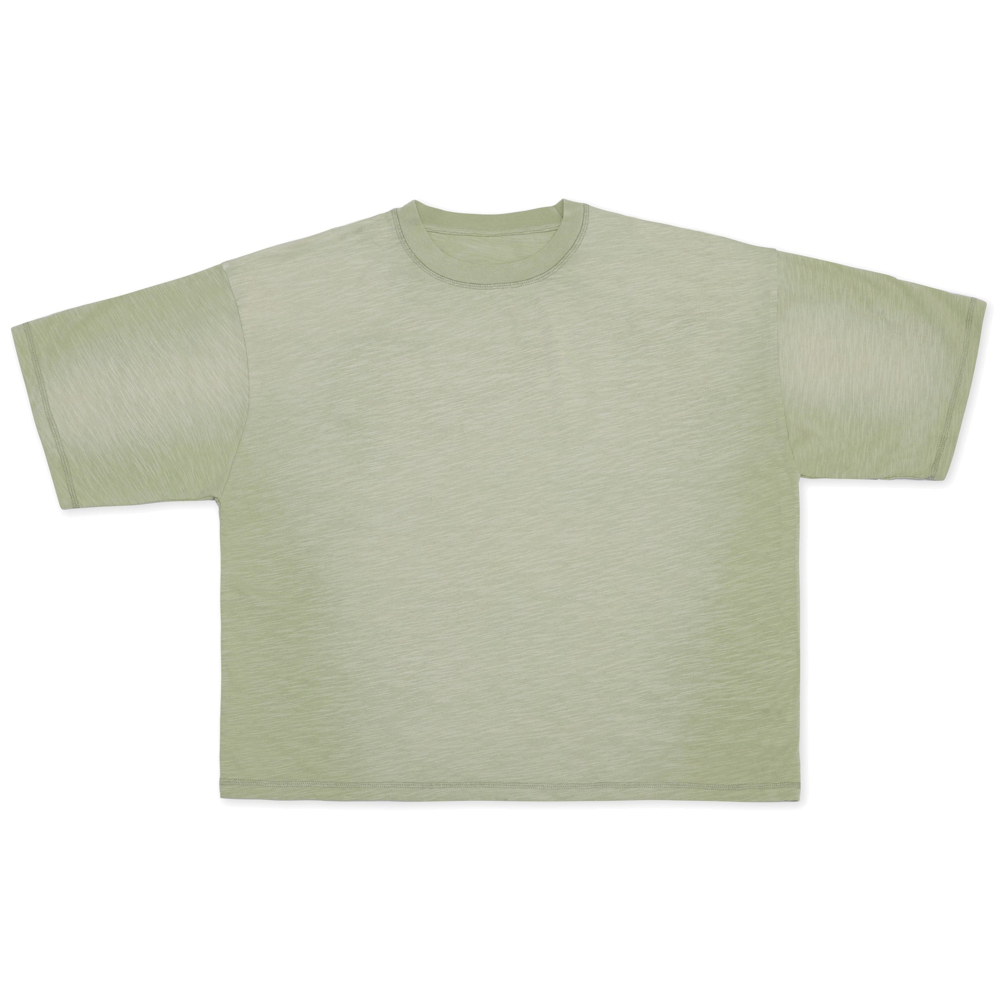 Cotton Collective Slub Vintage Sage 7.0 oz Drop Crop S/S Tee, flat lay