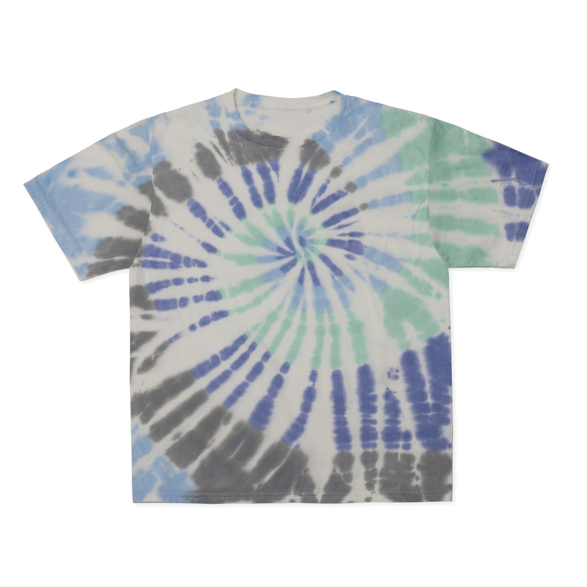 Cotton Collective Spiral Blue Gray Green Tour S/S Tee 6.0oz, flat lay