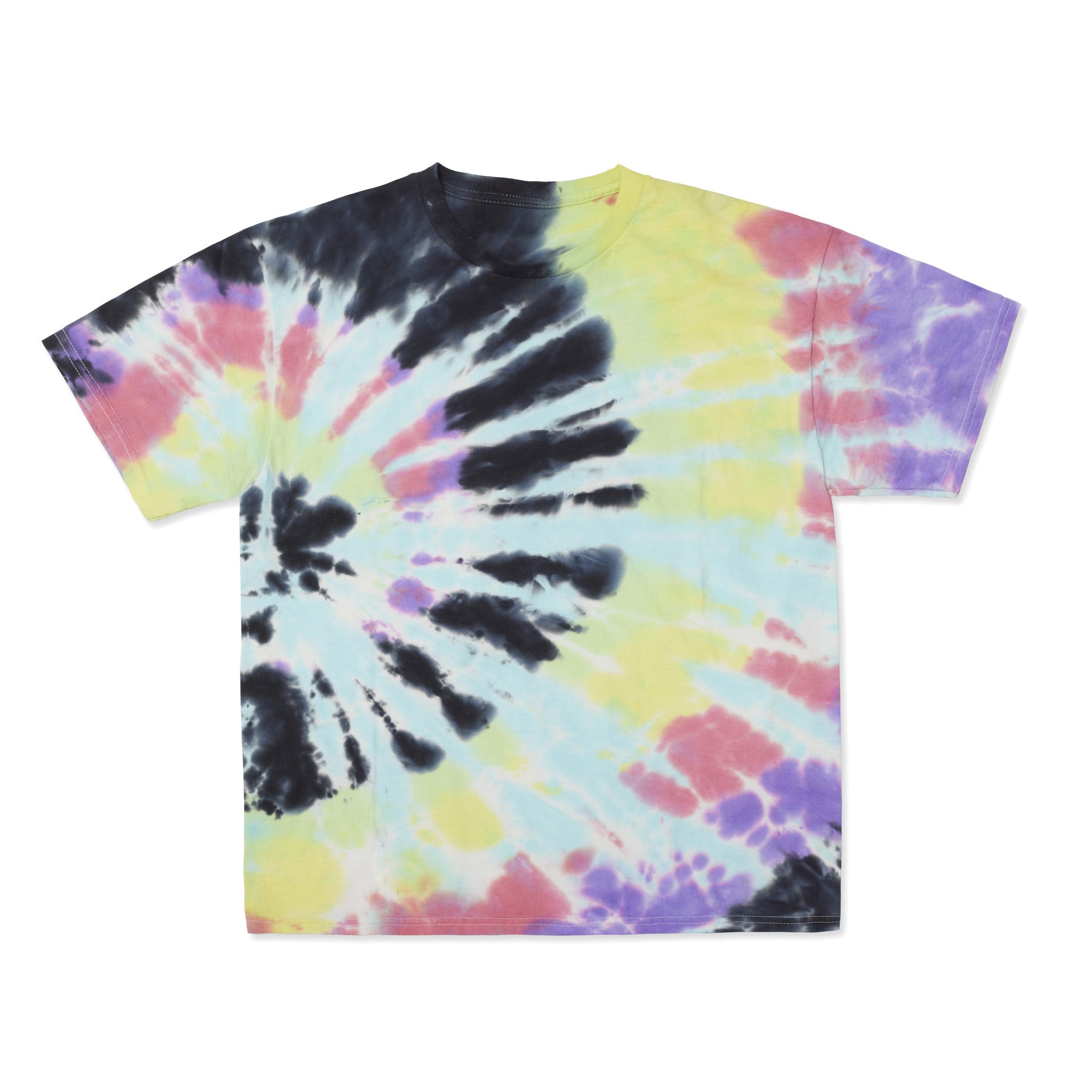 Cotton Collective Spiral Black Rainbow Tour S/S Tee 6.0oz, flat lay