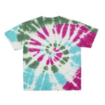 Cotton Collective Spiral Green Magenta Aqua Tour S/S Tee 6.0oz, flat lay