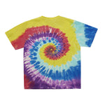 Cotton Collective Spiral Yellow Red Blue Purple Tour S/S Tee 6.0oz, flat lay