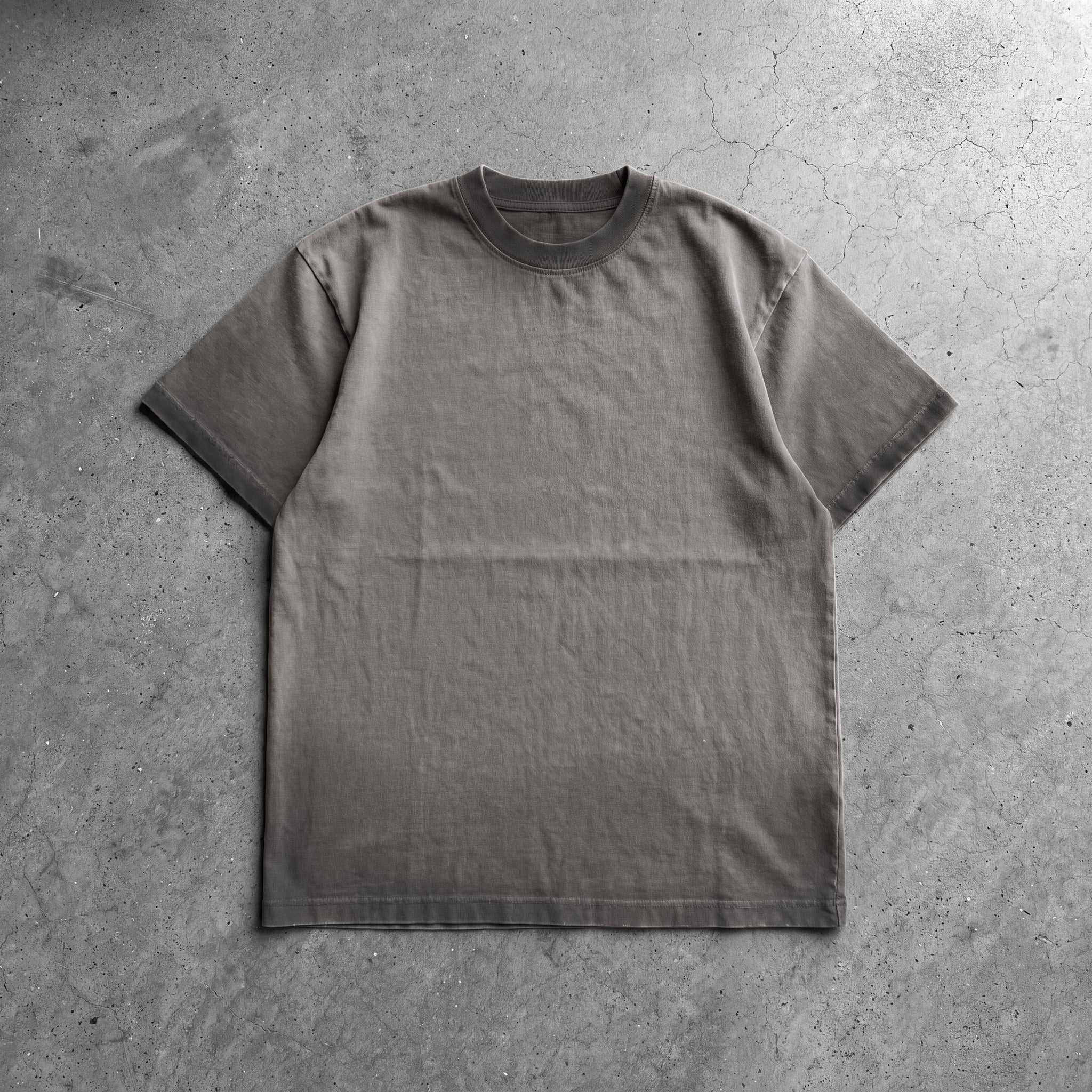 Cotton Collective Charcoal Oil Wash 6.5oz Daily Short Sleeve Tee, styled flat lay