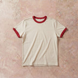 Cotton Collective Slub Cream Red 6.5oz Daily Short Sleeve Tee, styled flat lay
