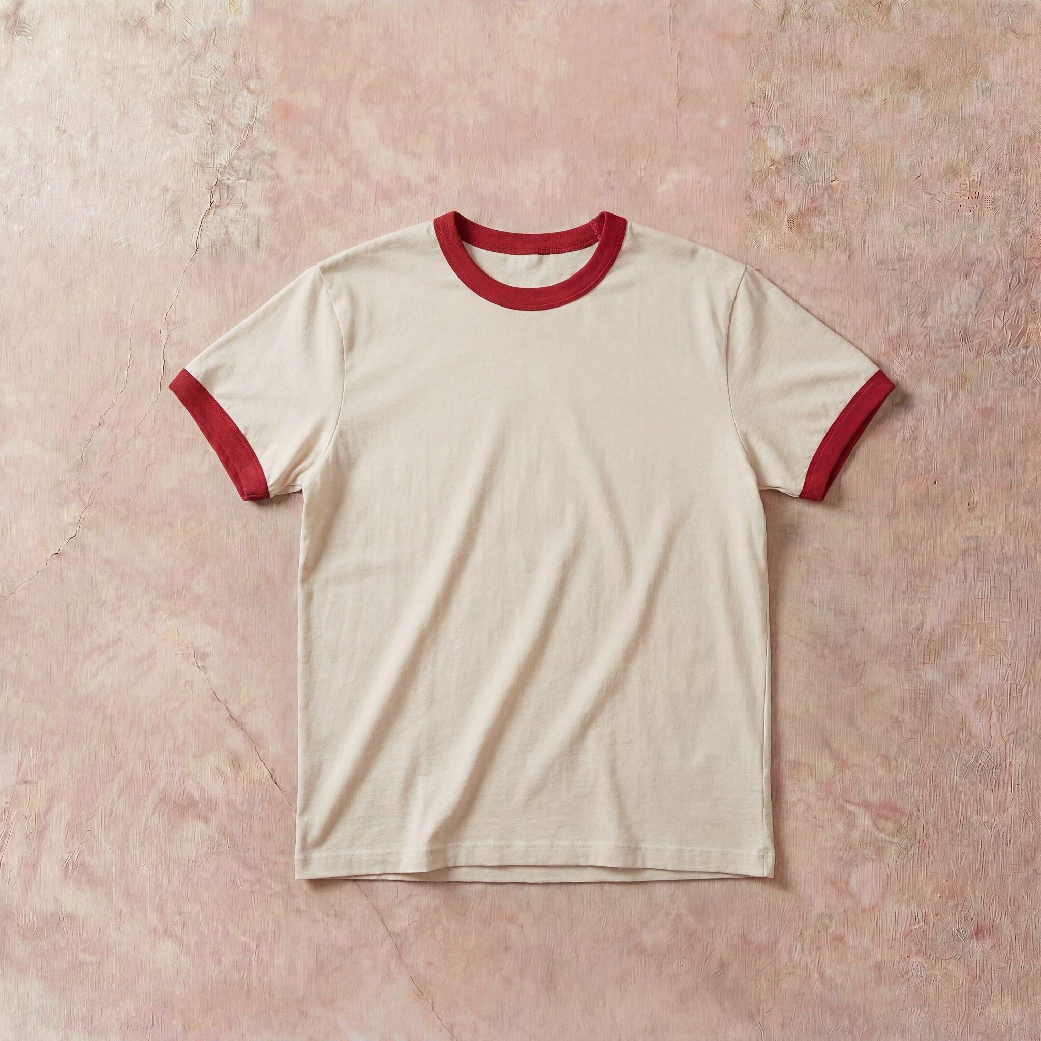 Cotton Collective Slub Cream Red 6.5oz Daily Short Sleeve Tee, styled flat lay