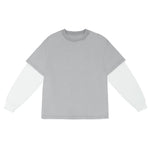 Cotton Collective In Vintage Grey White 7.5oz L/S Oversized Box Tee Front View