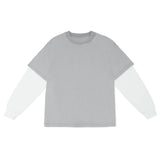 Cotton Collective In Vintage Grey White 7.5oz L/S Oversized Box Tee Front View