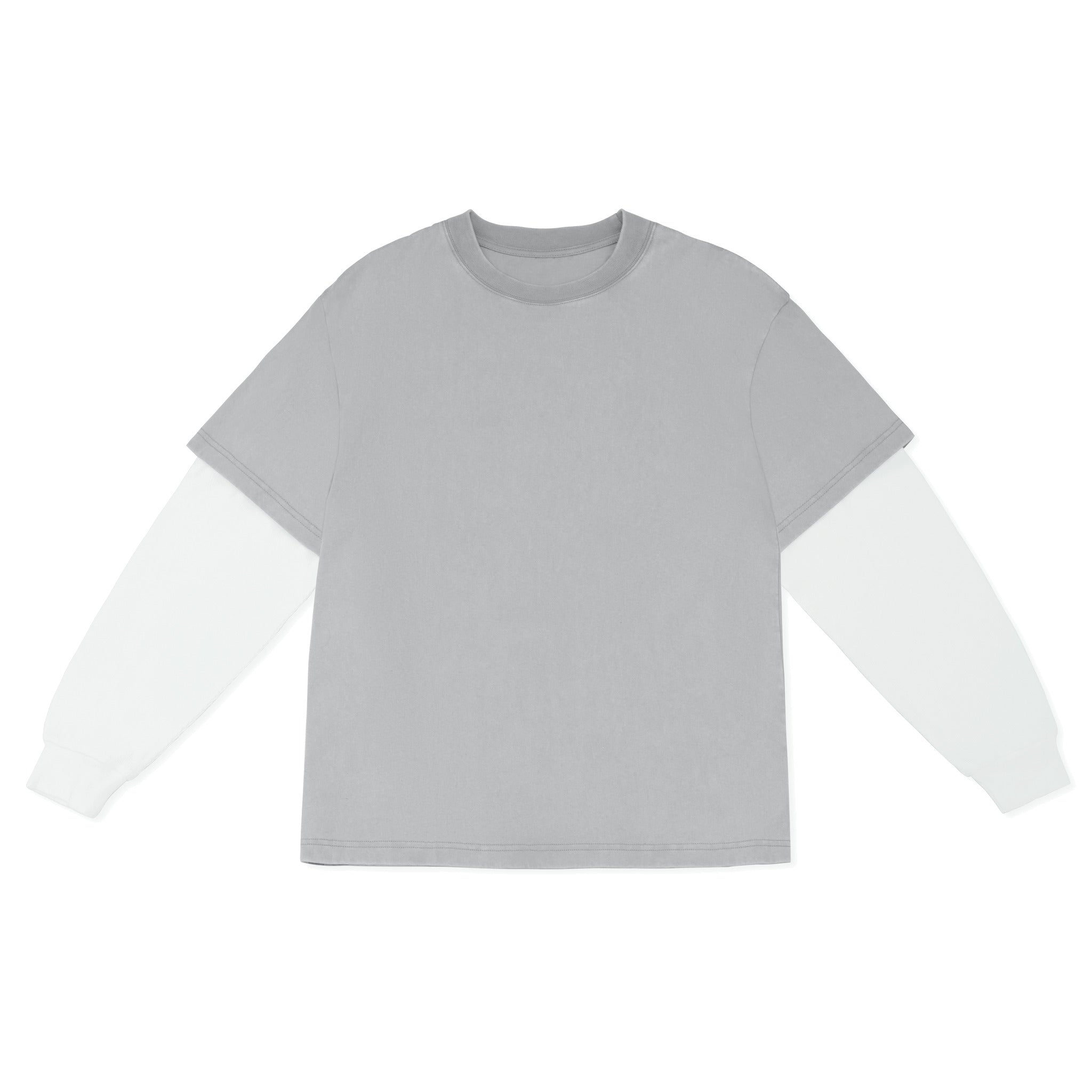 Cotton Collective In Vintage Grey White 7.5oz L/S Oversized Box Tee Front View