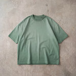 Cotton Collective Potassium Green Oversized Box S/S Tee 7.5oz, laid flat on concrete