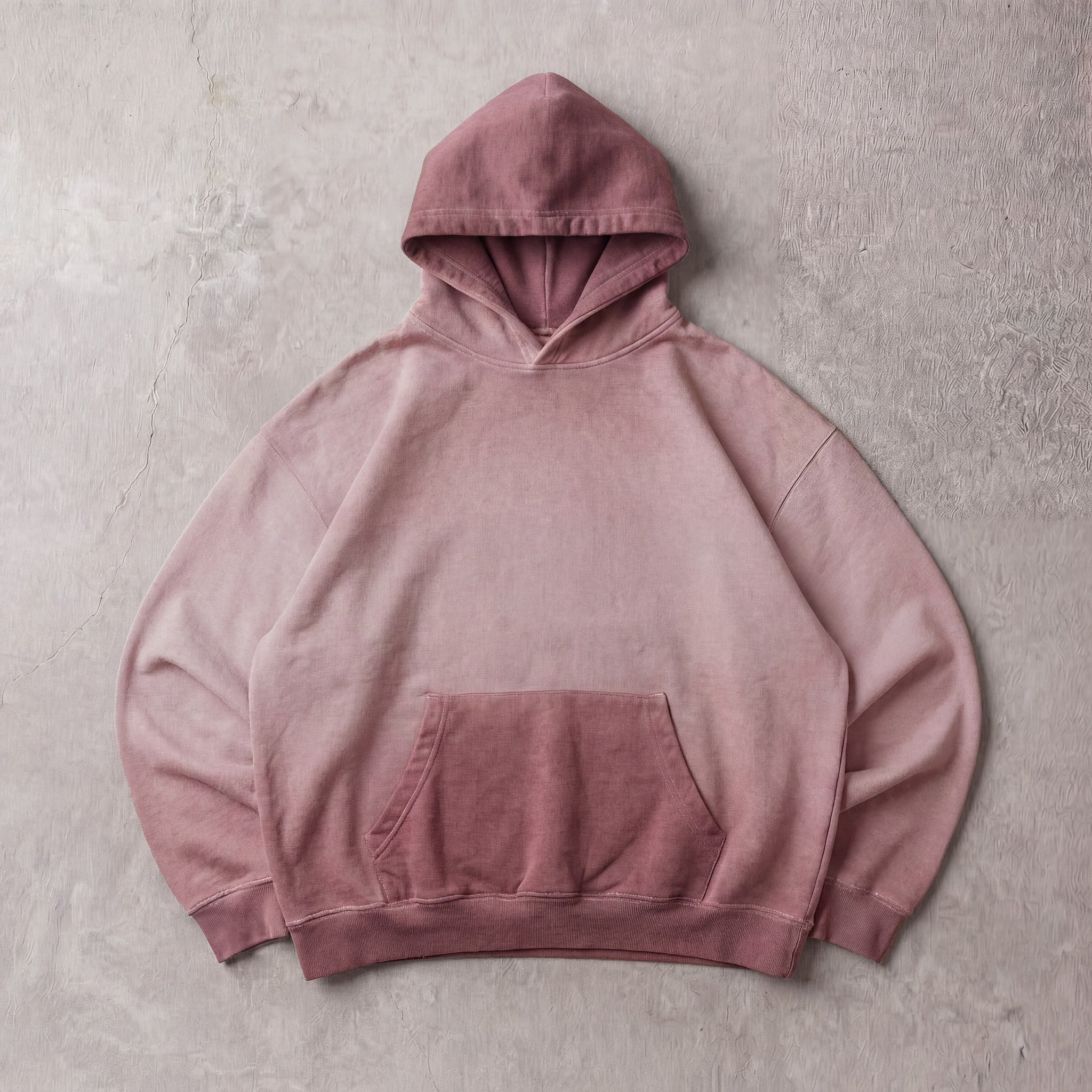 Cotton Collective Blush Oil Wash Special Hoodie 14oz, laid flat on concrete